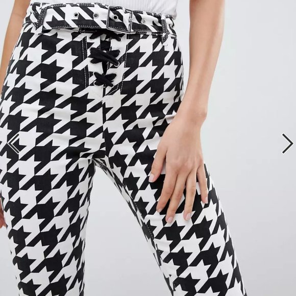ASOS DESIGN Ridley high waisted skinny jeans in houndstooth print with belt - Picture 3 of 5